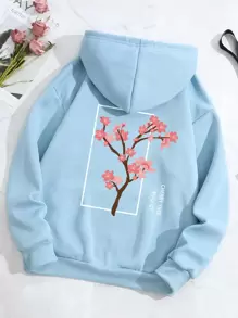 SHEIN EZwear Quần áo thể thao nữ Dây kéo Túi Hoa Lá thư Giải trí - Màu xanh nhạt - Xem 1