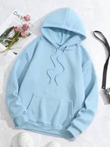 SHEIN EZwear Quần áo thể thao nữ Dây kéo Túi Hoa Lá thư Giải trí - Màu xanh nhạt - Xem 2