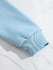 SHEIN EZwear Slogan Graphic Drawstring Thermal Lined Hoodie - Baby Blue - View 3