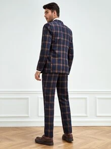 GENTILAND Men Plaid Single Breasted Blazer & Trousers Suit Set - Multicolor - View 7