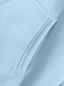 SHEIN EZwear Slogan Graphic Drawstring Thermal Lined Hoodie - Baby Blue - View 6