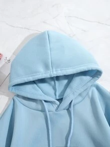 SHEIN EZwear Slogan Graphic Drawstring Thermal Lined Hoodie - Baby Blue - View 4