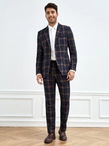 GENTILAND Men Plaid Single Breasted Blazer & Trousers Suit Set - Multicolor - View 5