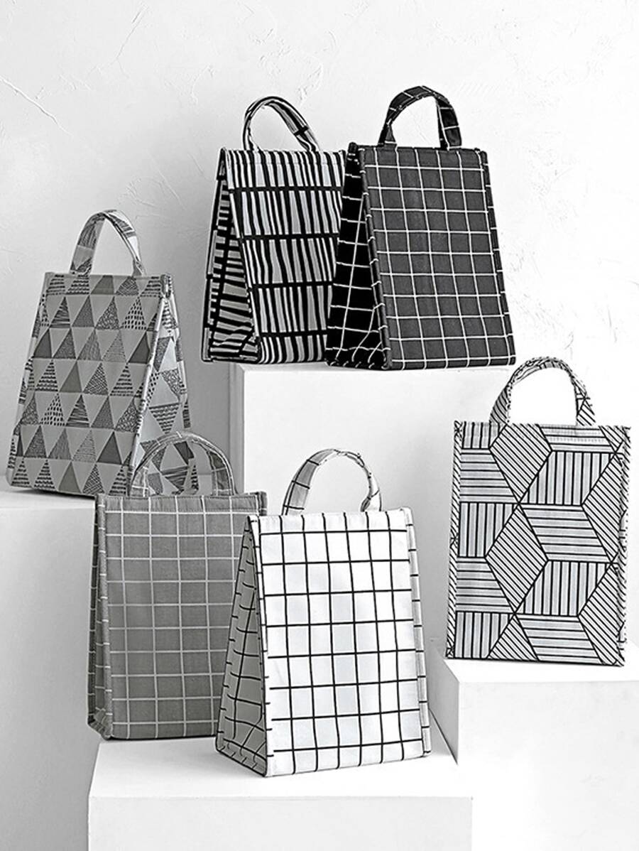 1入組格紋圖案隨機便當袋 - 彩色 - 查看 1