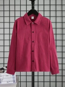 SHEIN Boys Solid Button Front Shirt - Red Violet - View 1