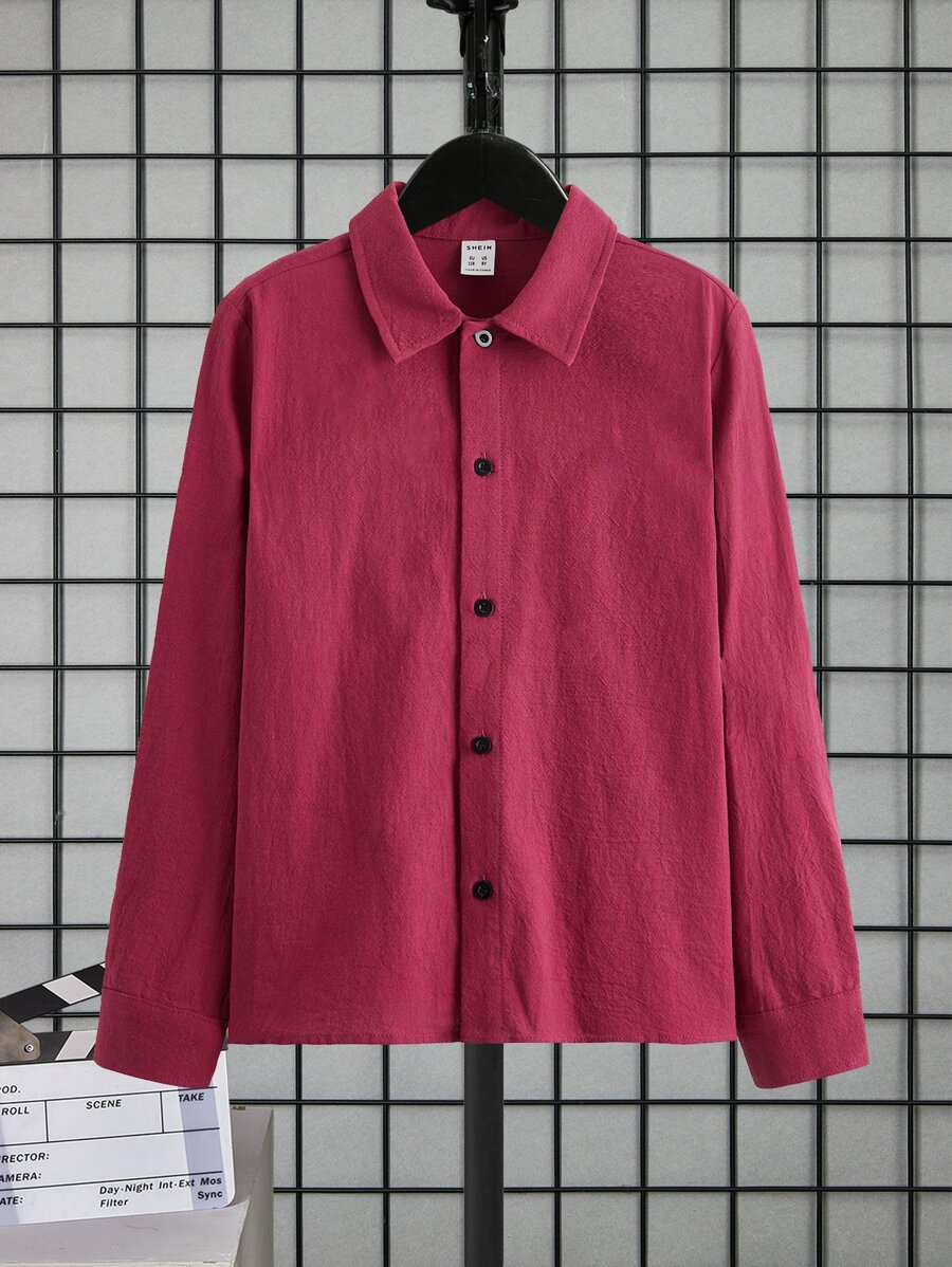 SHEIN Boys Solid Button Front Shirt - Red Violet - View 1