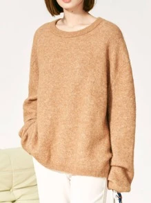 Jersey de hombros caídos tejido jaspeado - Caqui - Ver 1