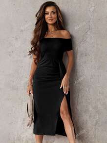 Off Shoulder Split Thigh Dress