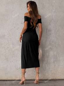 Off Shoulder Split Thigh Dress