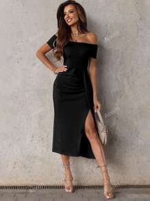 Off Shoulder Split Thigh Dress