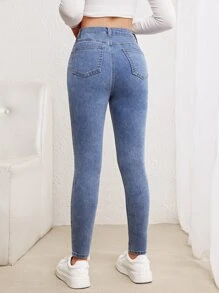 SHEIN Jeans rasgados con bolsillos inclinados para adolescente - Lavado ligero - Ver 2