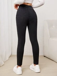 SHEIN 青少年女孩高腰牛仔褲