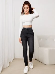 SHEIN 青少年女孩高腰牛仔褲