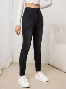 SHEIN 青少年女孩高腰牛仔褲