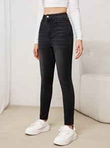 SHEIN 青少年女孩高腰牛仔褲