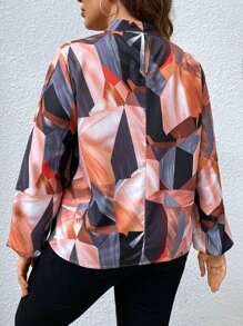SHEIN Clasi Plus Allover Print Mock Neck Blouse - Multicolor - View 2