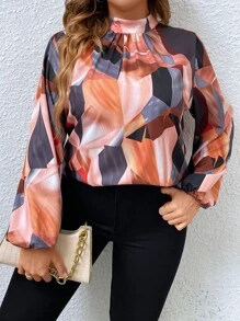 SHEIN Clasi Plus Allover Print Mock Neck Blouse - Multicolor - View 4