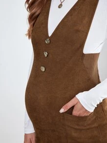 SHEIN Maternity Solid Tee & Pocket Patched Pinafore Dress - Brown - View 6