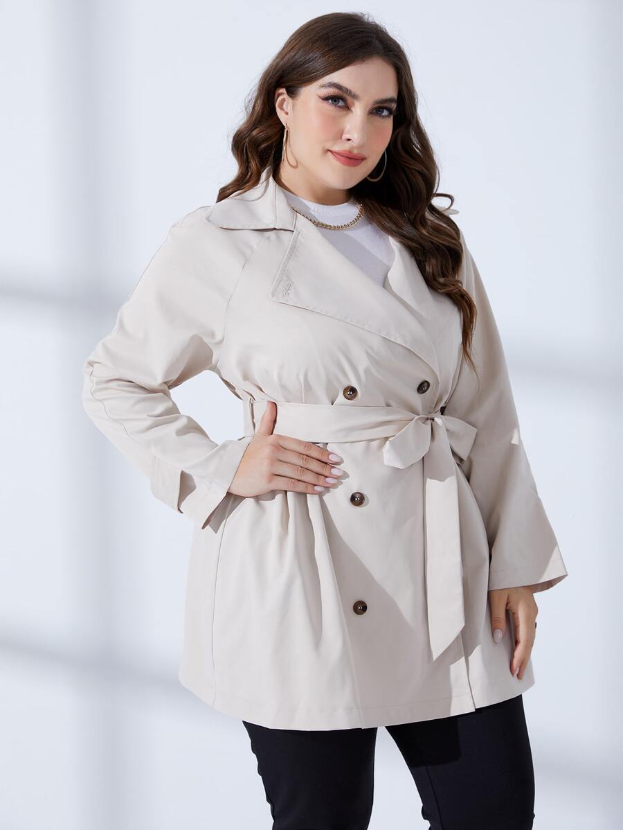 Mulvari Plus Double Breasted Belted Trench Coat - Beige - View 1