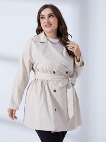 Mulvari Plus Double Breasted Belted Trench Coat - Beige - View 5
