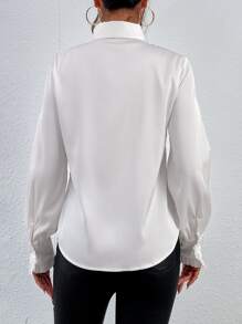 GENKIRA Ruffle Trim Flounce Sleeve Shirt Workwear - White - View 2