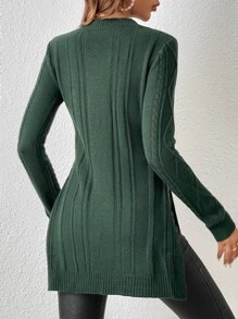 Cable Knit Split Thigh Jumper - Dark Green - View 2