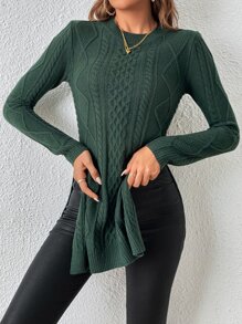 Cable Knit Split Thigh Jumper - Dark Green - View 4