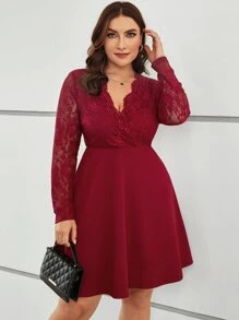 SHEIN Clasi Vestido con encaje en contraste de cuello cruzado - Burdeos - Ver 1