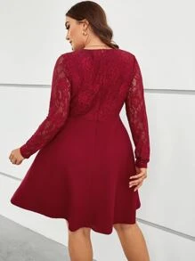 SHEIN Clasi Vestido con encaje en contraste de cuello cruzado - Burdeos - Ver 2