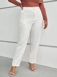 SHEIN Clasi Plus Solid High Waist Suit Trousers - White - View 5