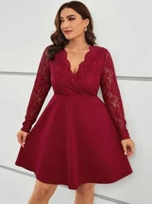 SHEIN Clasi Vestido con encaje en contraste de cuello cruzado - Burdeos - Ver 5