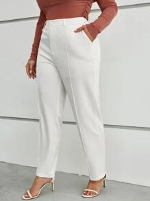 SHEIN Clasi Plus Solid High Waist Suit Trousers - White - View 3