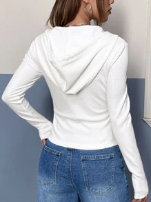 SHEIN EZwear Felpa con cappuccio e tasche a patta con laccetti, adatta per l'autunno/inverno - Bianco - Visualizzare 2
