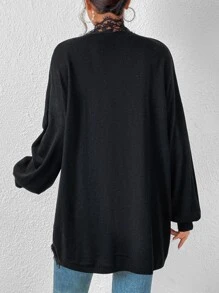 SHEIN Privé Cárdigan de plumero con encaje en contraste de manga murciélago - Negro - Ver 2