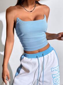 SHEIN EZwear Top tubo corto unicolor fruncido - Azul - Ver 1