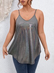 SHEIN LUNE Plus Holographic Metallic Cami Top - Silver - View 3