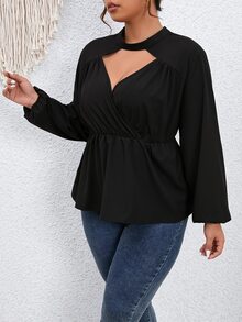 Celure Blusa peplum con abertura delantera - Negro - Ver 4