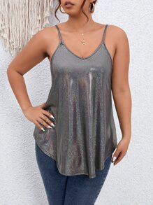 SHEIN LUNE Plus Holographic Metallic Cami Top - Silver - View 4