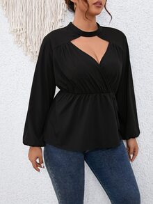 Celure Blusa peplum con abertura delantera - Negro - Ver 5