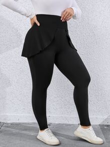 Leggings de talle alto ribete con fruncido - Negro - Ver 3