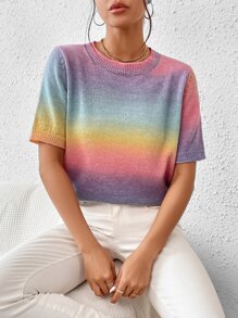 SHEIN Essnce 漸層圓領針織上衣 - 彩色 - 查看 3