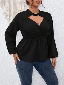 Celure Blusa peplum con abertura delantera - Negro - Ver 6