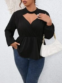 Celure Blusa peplum con abertura delantera - Negro - Ver 7