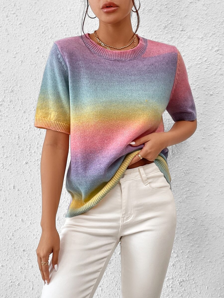 SHEIN Essnce 漸層圓領針織上衣 - 彩色 - 查看 1
