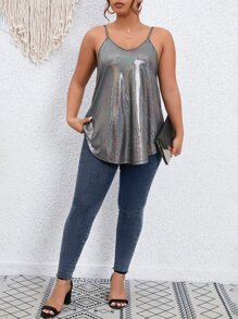 SHEIN LUNE Plus Holographic Metallic Cami Top - Silver - View 8