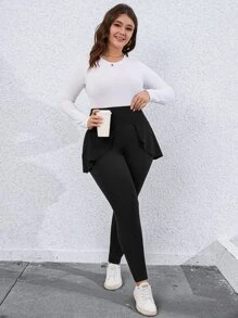 Leggings de talle alto ribete con fruncido - Negro - Ver 6