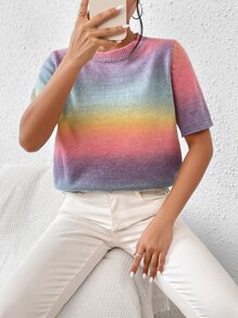 SHEIN Essnce 漸層圓領針織上衣 - 彩色 - 查看 6