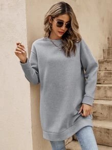 SHEIN Frenchy Solid Drop Shoulder Sweatshirt Dress - Grey - View 1