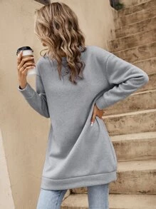 SHEIN Frenchy Solid Drop Shoulder Sweatshirt Dress - Grey - View 4