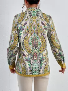 Aveloria Camisa de botones con estampado total elegante de negocios y casual para mujeres - Multicolor - Ver 2